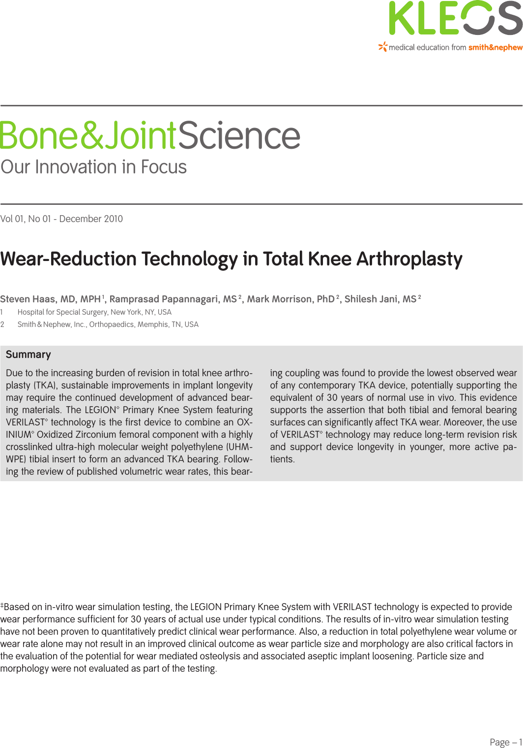 Page 1 of 8 - Wear-Reduction Technology In Total Knee Arthroplasty 71281763