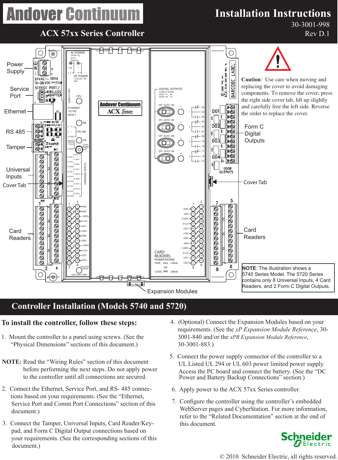 Page 1 of 12 - Ftp://ftp.zenex.pl/katalogi/schneider/5_systemy_automatyki_i_bezpieczenstwa_w_budynkach/5_1_andover_continuum/pdf/instrukcje_materialy_techniczne/acx_57xx_series_controller_installation_instructions.en Acx 57xx Series Controller Installation Instructions.en