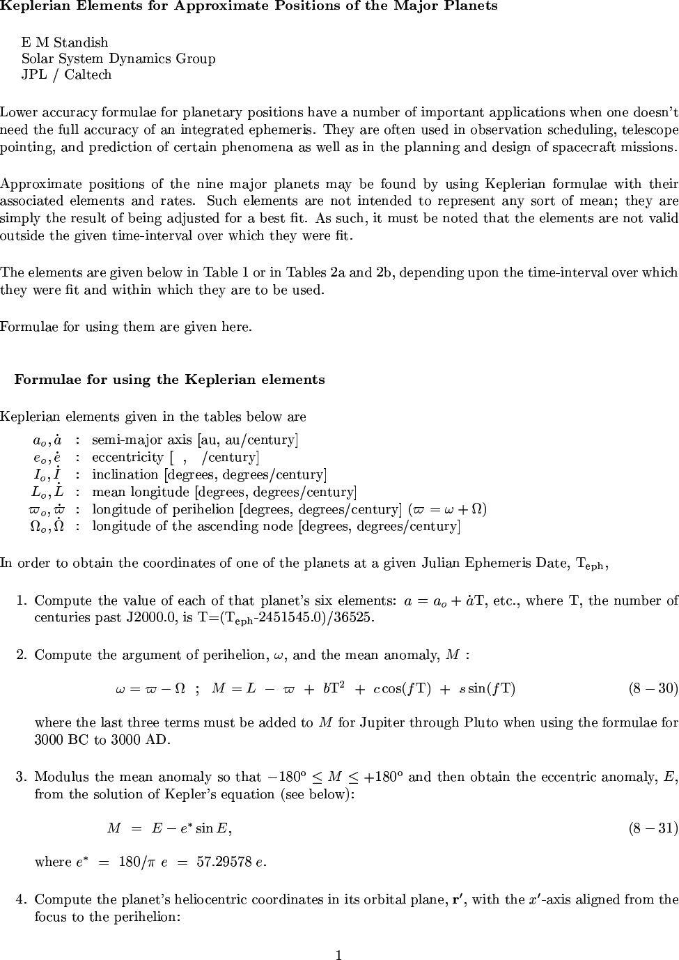 Approx Positions Instructions Jpl