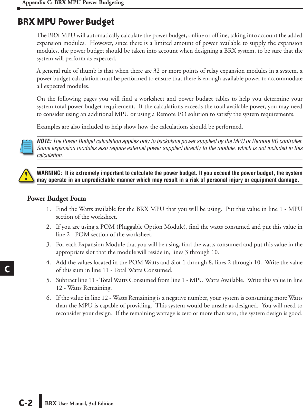 Page 2 of 8 - BRX User Manual, 3rd Edition Appendix C Appxc