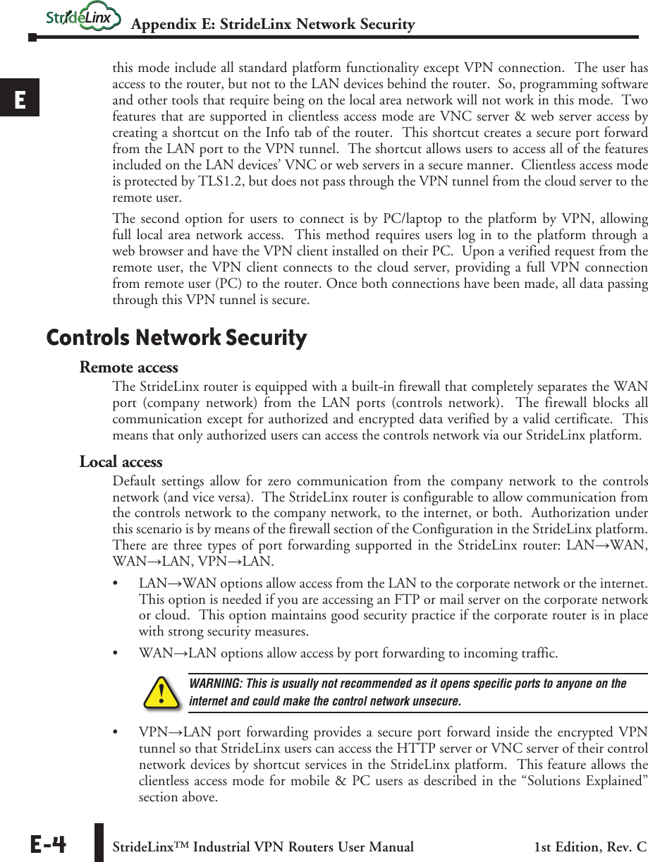 Page 4 of 8 - StrideLinx Industrial VPN Router User Manual Appendix E Appxe
