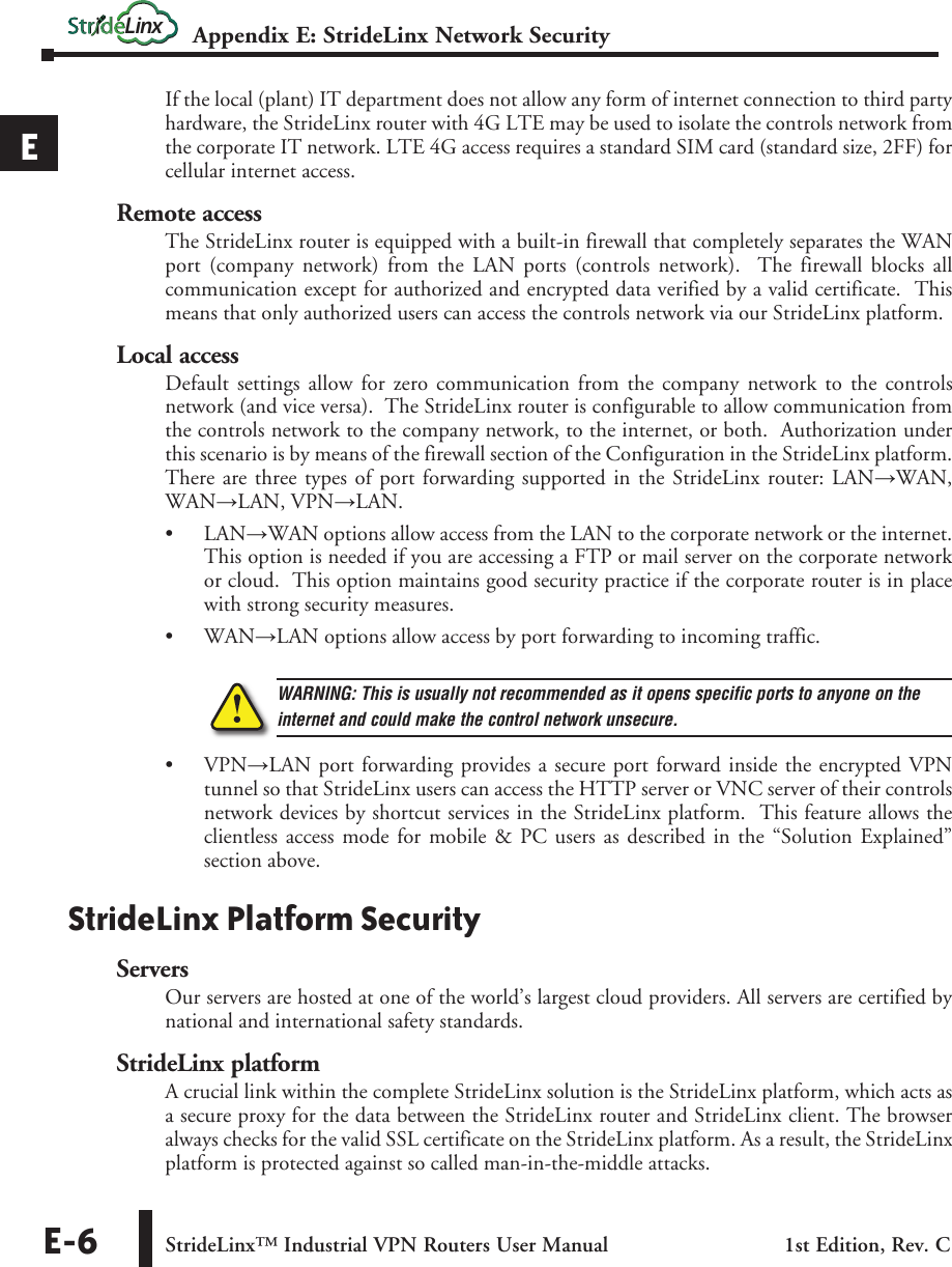 Page 6 of 8 - StrideLinx Industrial VPN Router User Manual Appendix E Appxe