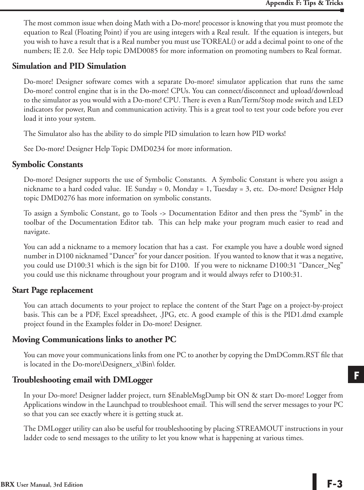 Page 3 of 8 - BRX User Manual, 3rd Edition Appendix F Appxf