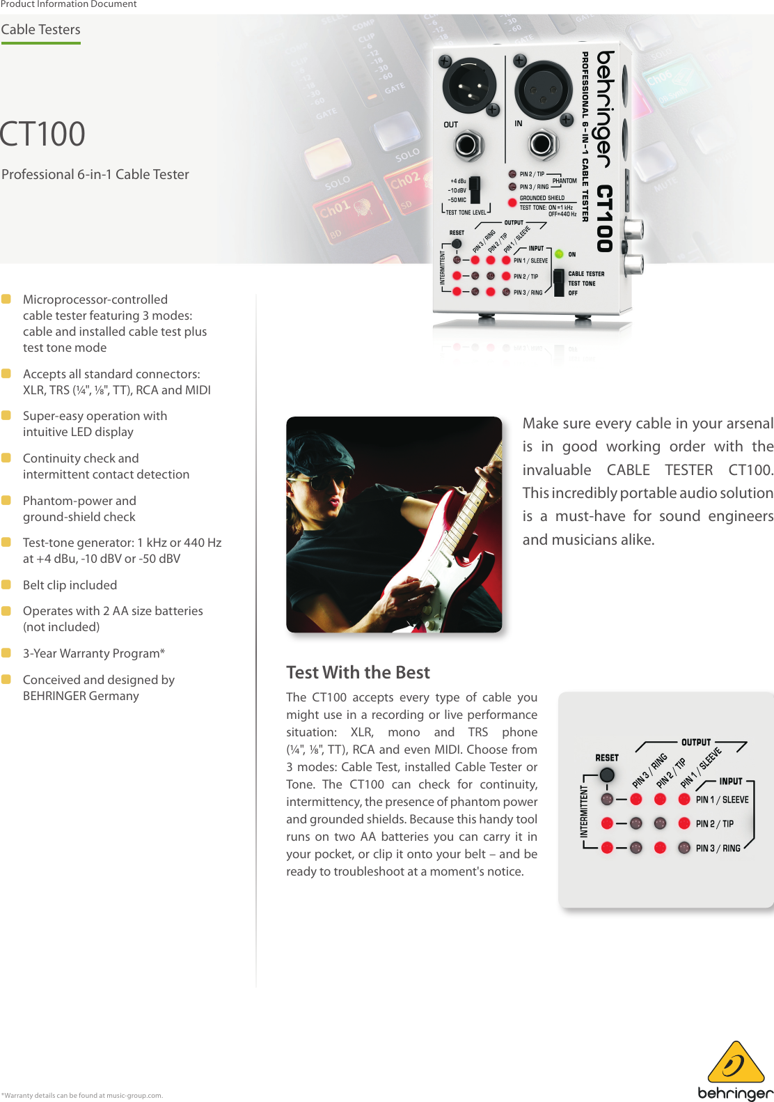 Page 1 of 4 - BEHRINGER_CT100 P0133_Product Information  Behringer CT100 Product P0133