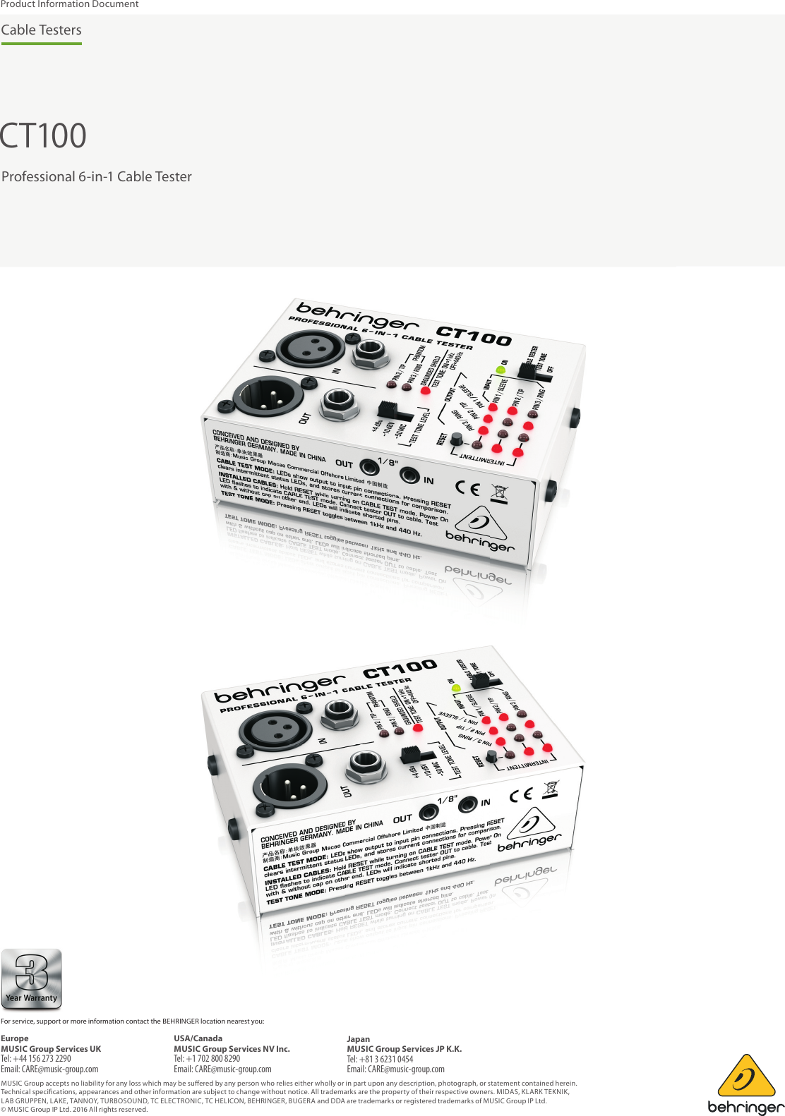 Page 4 of 4 - BEHRINGER_CT100 P0133_Product Information  Behringer CT100 Product P0133