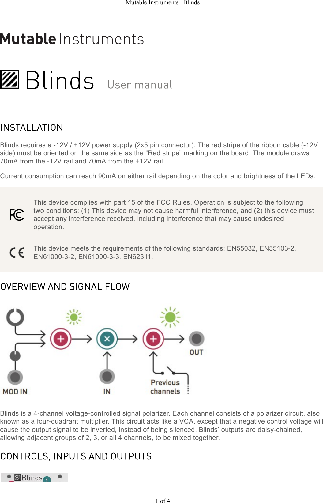 Page 1 of 4 - Mutable Instruments | Blinds User Manual