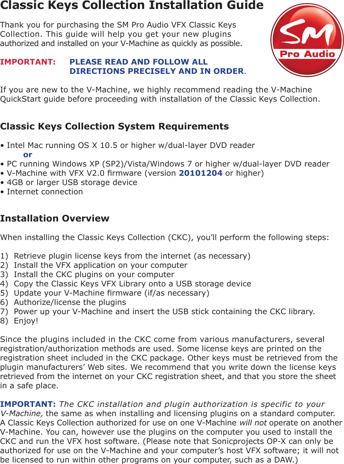 Page 1 of 8 - SM Pro Audio V-Machine Classic Keys Setup Guide