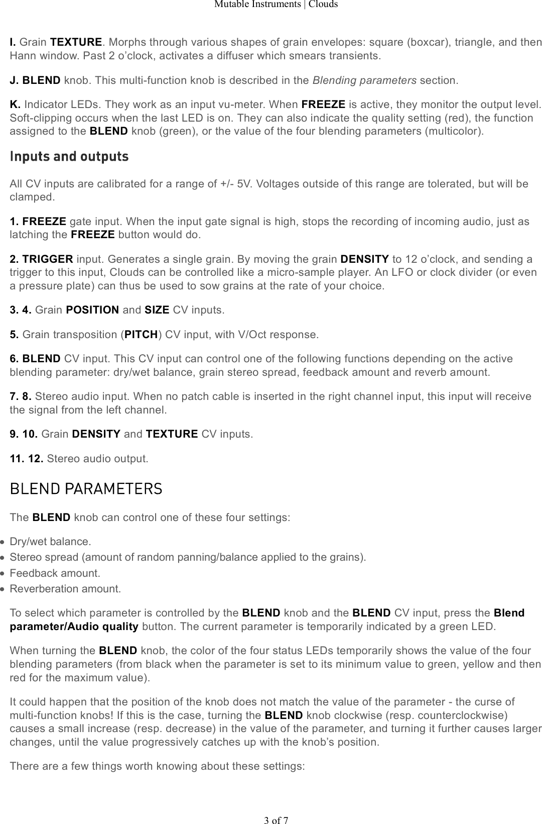 Page 3 of 7 - Mutable Instruments | Clouds User Manual