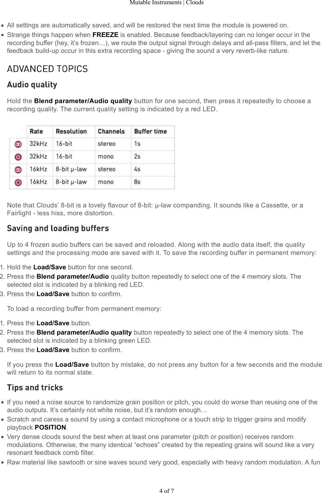 Page 4 of 7 - Mutable Instruments | Clouds User Manual