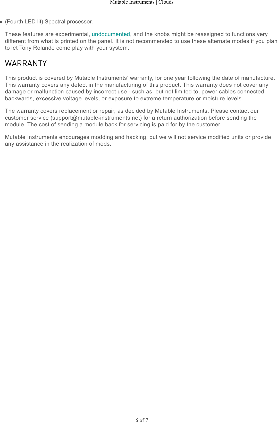 Page 6 of 7 - Mutable Instruments | Clouds User Manual