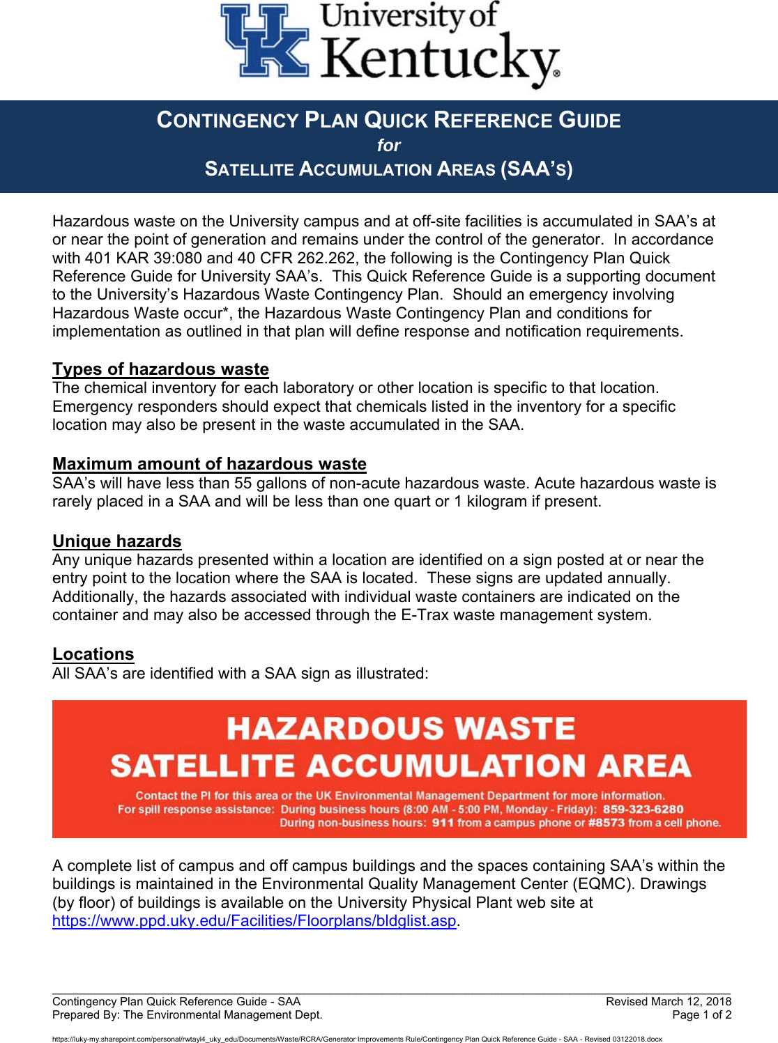 Contingency Plan Quick Reference Guide SAA Revised 03122018x