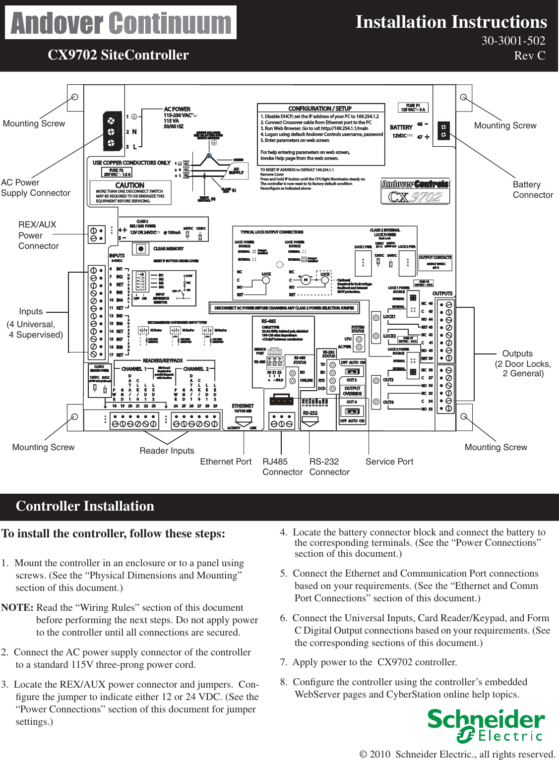 Page 1 of 12 - CX9702 SiteController Installation Instructions Ftp://ftp.zenex.pl/katalogi/schneider/5_systemy_automatyki_i_bezpieczenstwa_w_budynkach/5_1_andover_continuum/pdf/instrukcje_materialy_techniczne/cx9702_site_controller_installation_instructions.en Site Controller Instructions.en