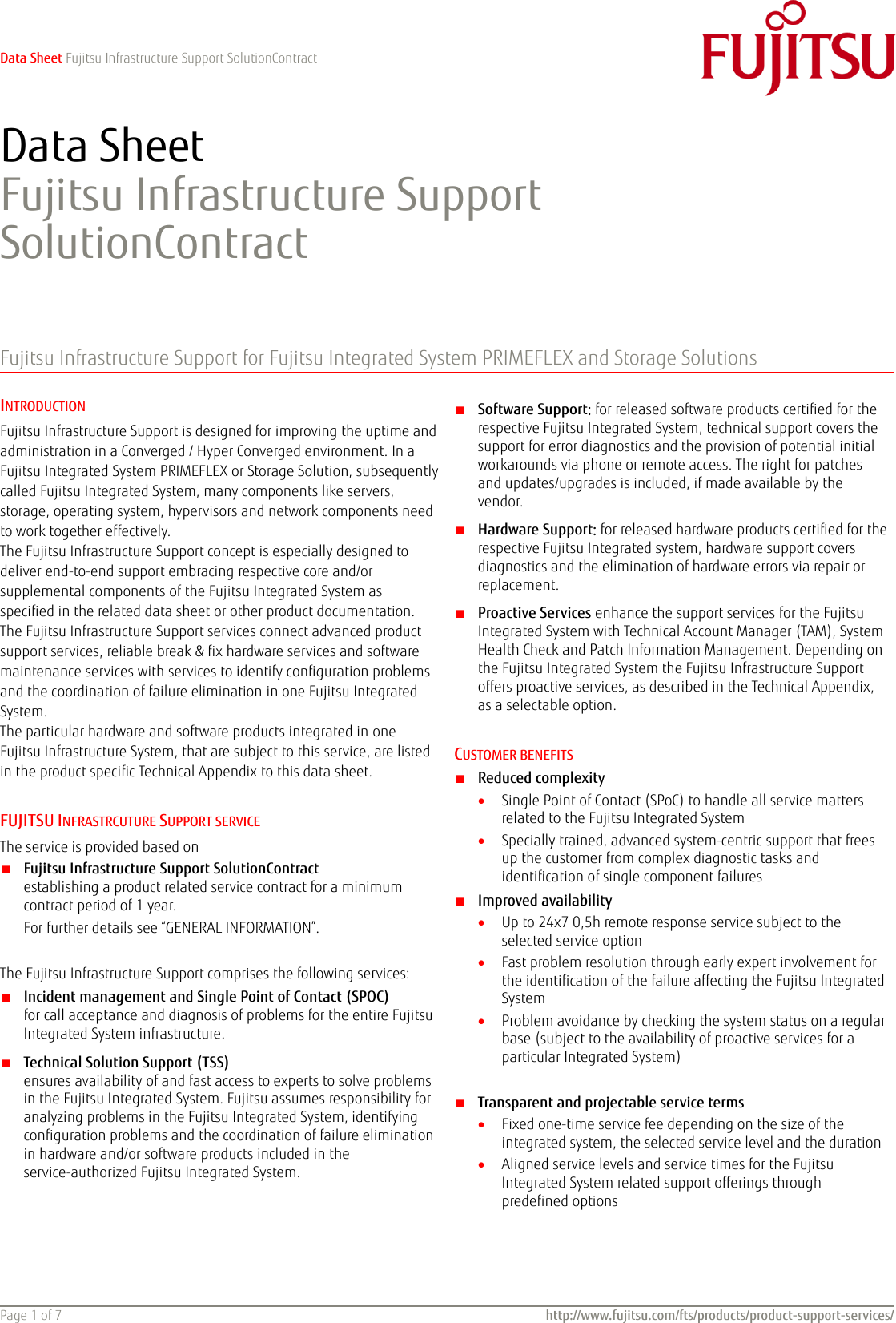 Page 1 of 7 - Data Sheet FUJITSU Infrastructure Support SolutionContract Solution Contract Ds-services-FIS-Solution Contract-en
