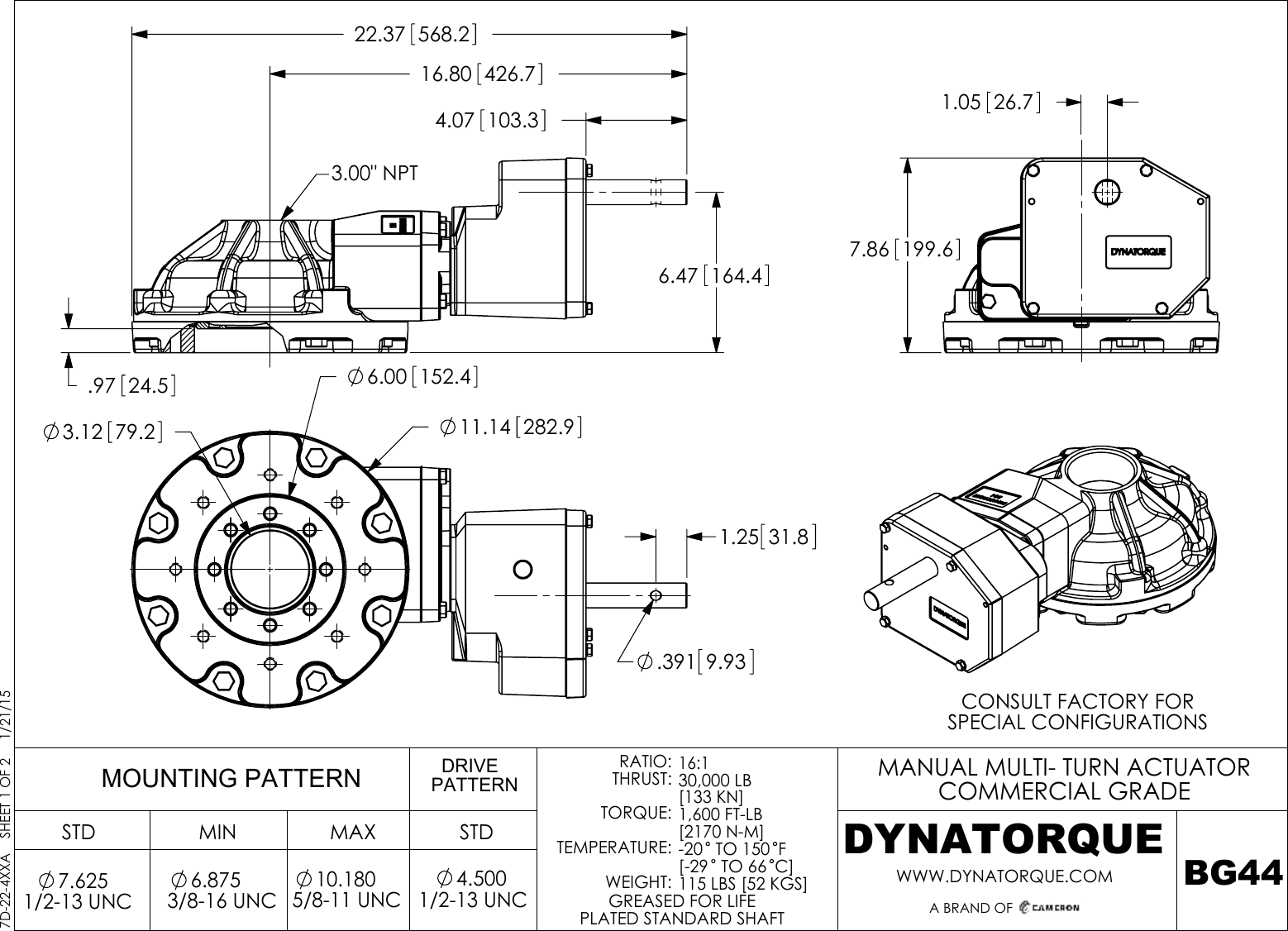Page 1 of 2 - 7D-22-4XXA_BG44 DYNATORQUE Multi-Turn Bevel Gear Operators BG44 Drawing Dynatorque-multi-turn-bevel-gear-operators-bg44-drawing