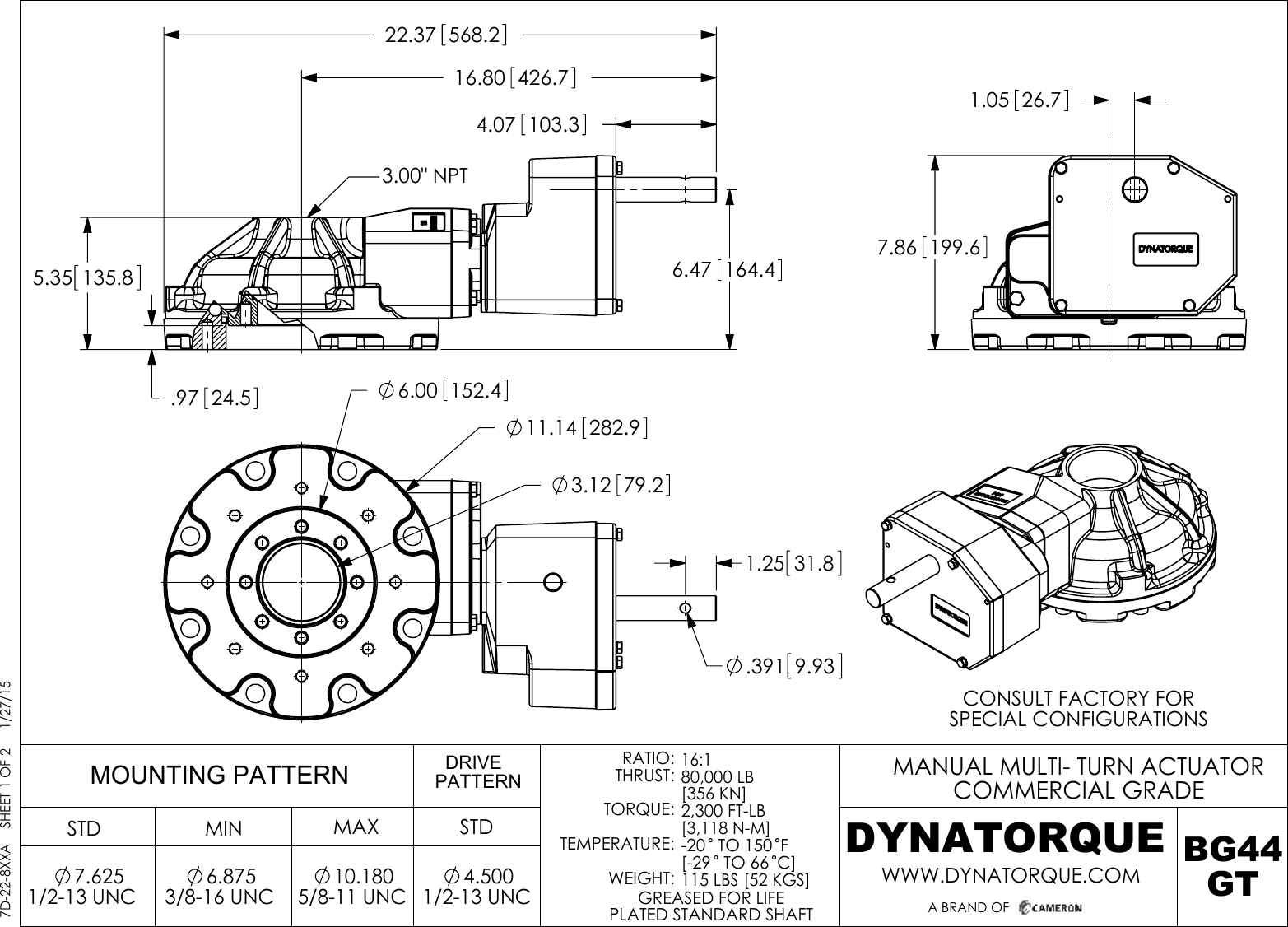 Page 1 of 2 - 7D-22-8XXA_BG44GT DYNATORQUE Multi-Turn Bevel Gear Operators BG44GT Drawing Dynatorque-multi-turn-bevel-gear-operators-bg44gt-drawing