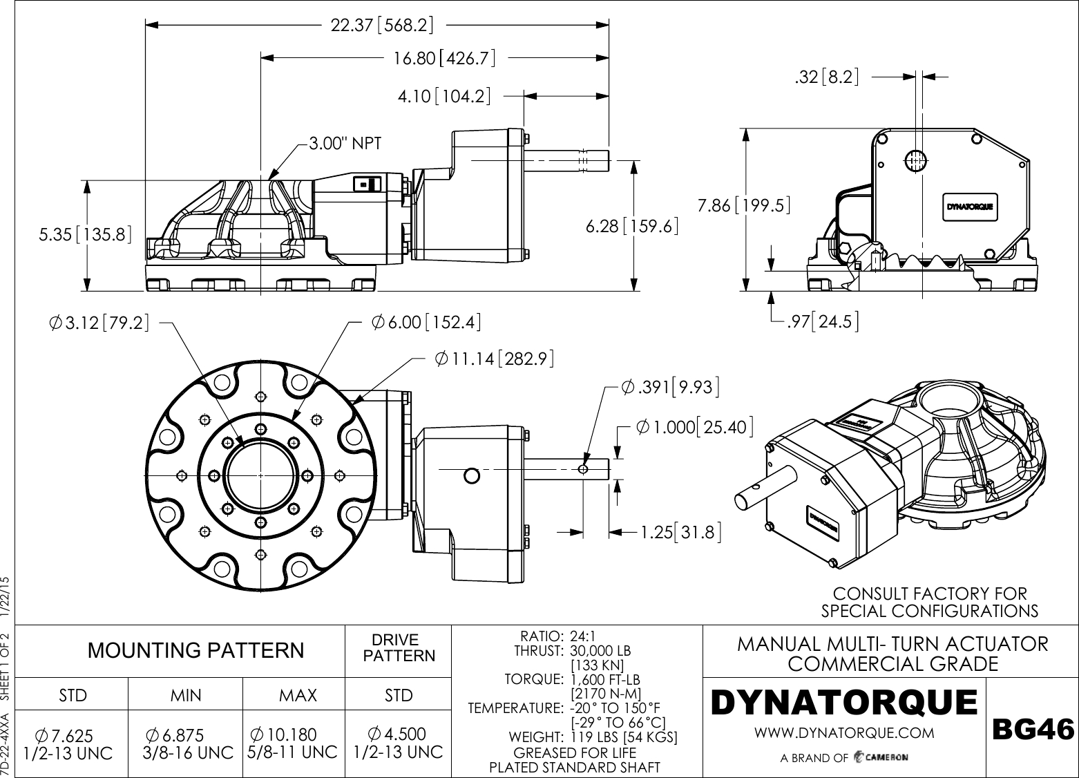 Page 1 of 2 - 7D-22-4XXA_BG46 Dynatorque-multi-turn-bevel-gear-operators-bg46-drawing