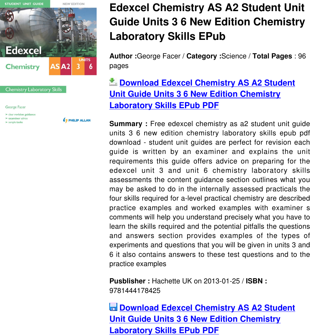 Page 1 of 4 - EDEXCEL CHEMISTRY AS A2 STUDENT UNIT GUIDE UNITS 3  6 NEW EDITION LABORATORY SKILLS EPUB Edexcel-chemistry-as-a2-student-unit-guide-units-3-6-new-edition-chemistry-laboratory-skills-epub