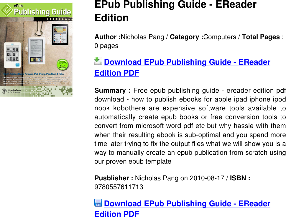 Page 1 of 4 - EPUB PUBLISHING GUIDE - EREADER EDITION Epub-publishing-guide-ereader-edition