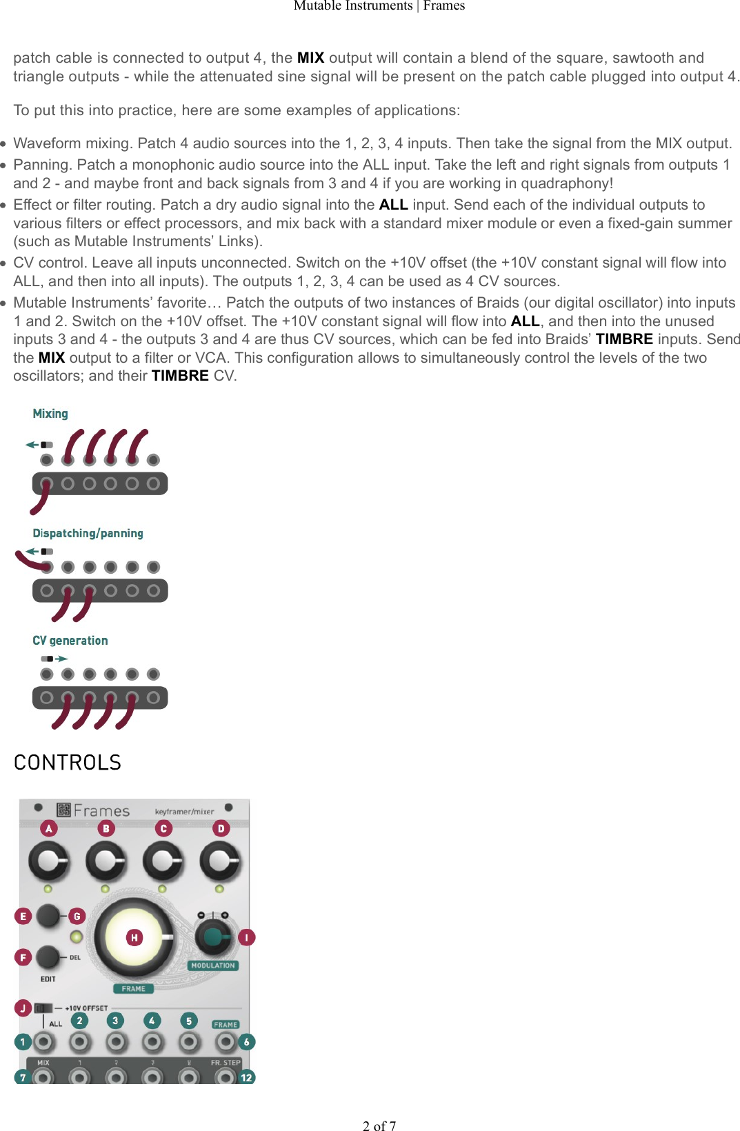 Page 2 of 7 - Mutable Instruments | Frames User Manual