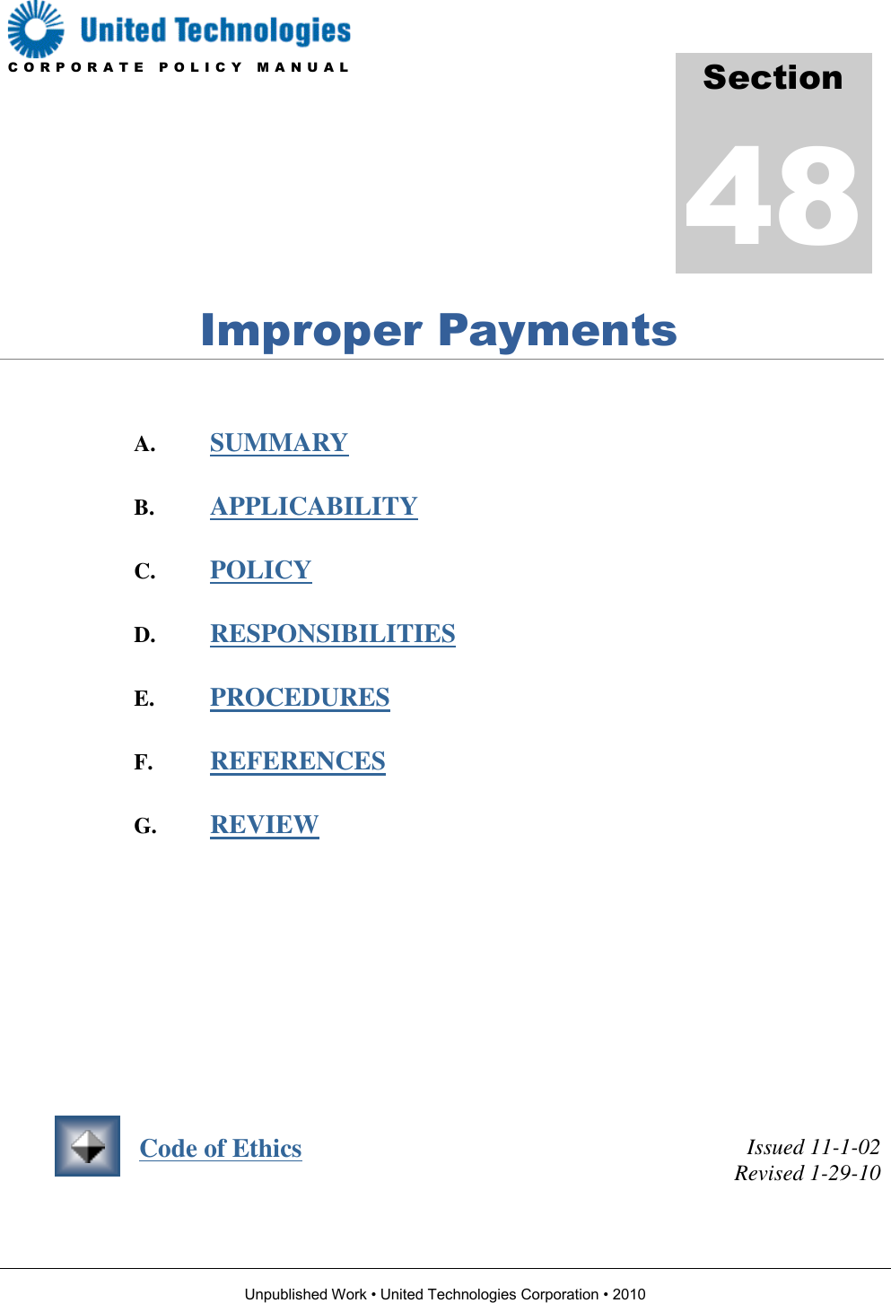 Page 1 of 6 - Corporate Policy Manual Section 48 - Business Practices Organization Improper Payments English