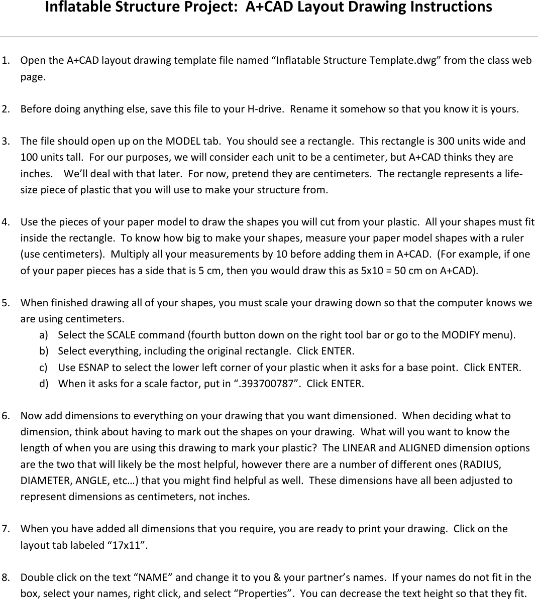 Page 1 of 2 - Inflatable Structure Layout Drawing Instructions