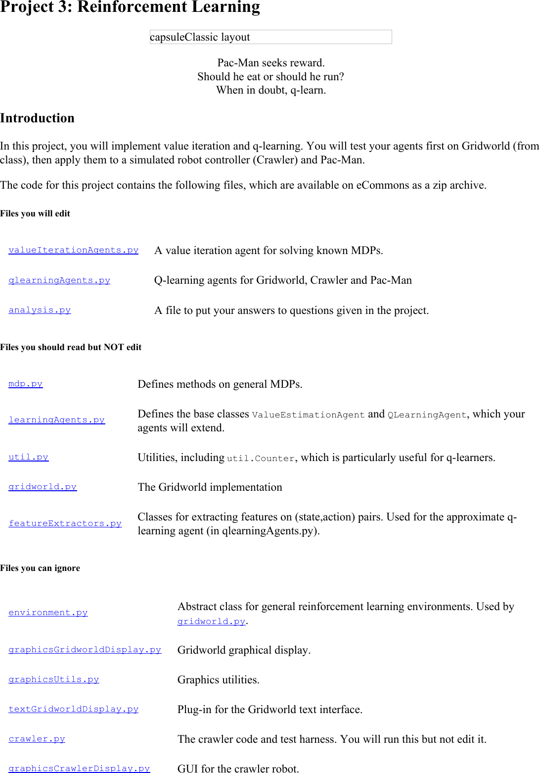 Page 1 of 7 - Project 3: Reinforcement Learning Instructions