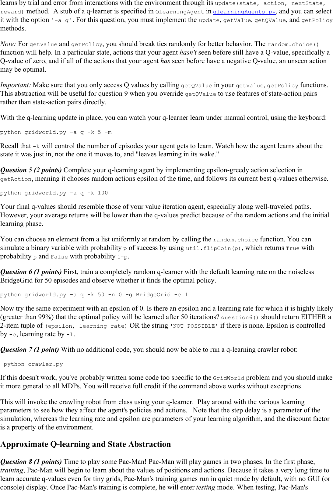 Page 5 of 7 - Project 3: Reinforcement Learning Instructions