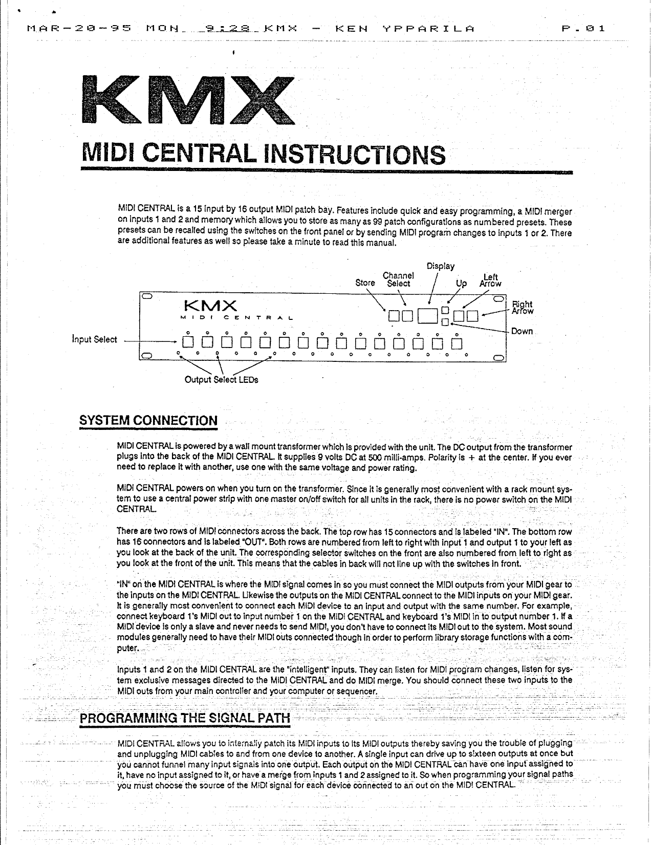 Page 1 of 4 - KMX MIDI Central User's Manual [PDF]