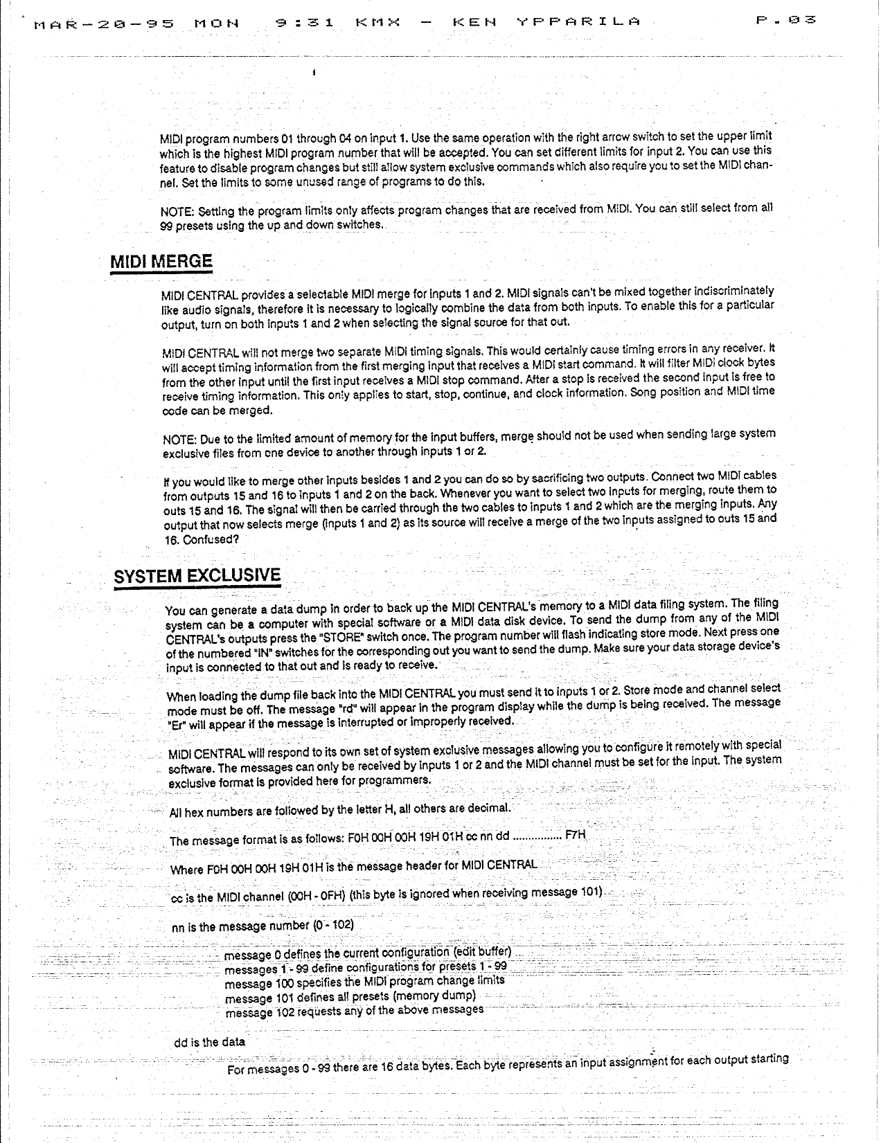 Page 3 of 4 - KMX MIDI Central User's Manual [PDF]