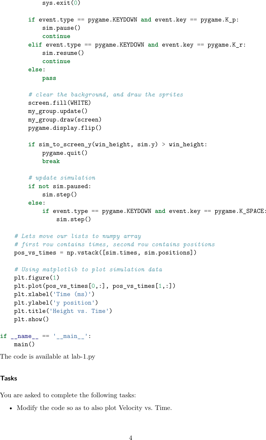Page 4 of 5 - Lab 1 (Setting Up Pygame And Matplotlib) Lab1 Instructions
