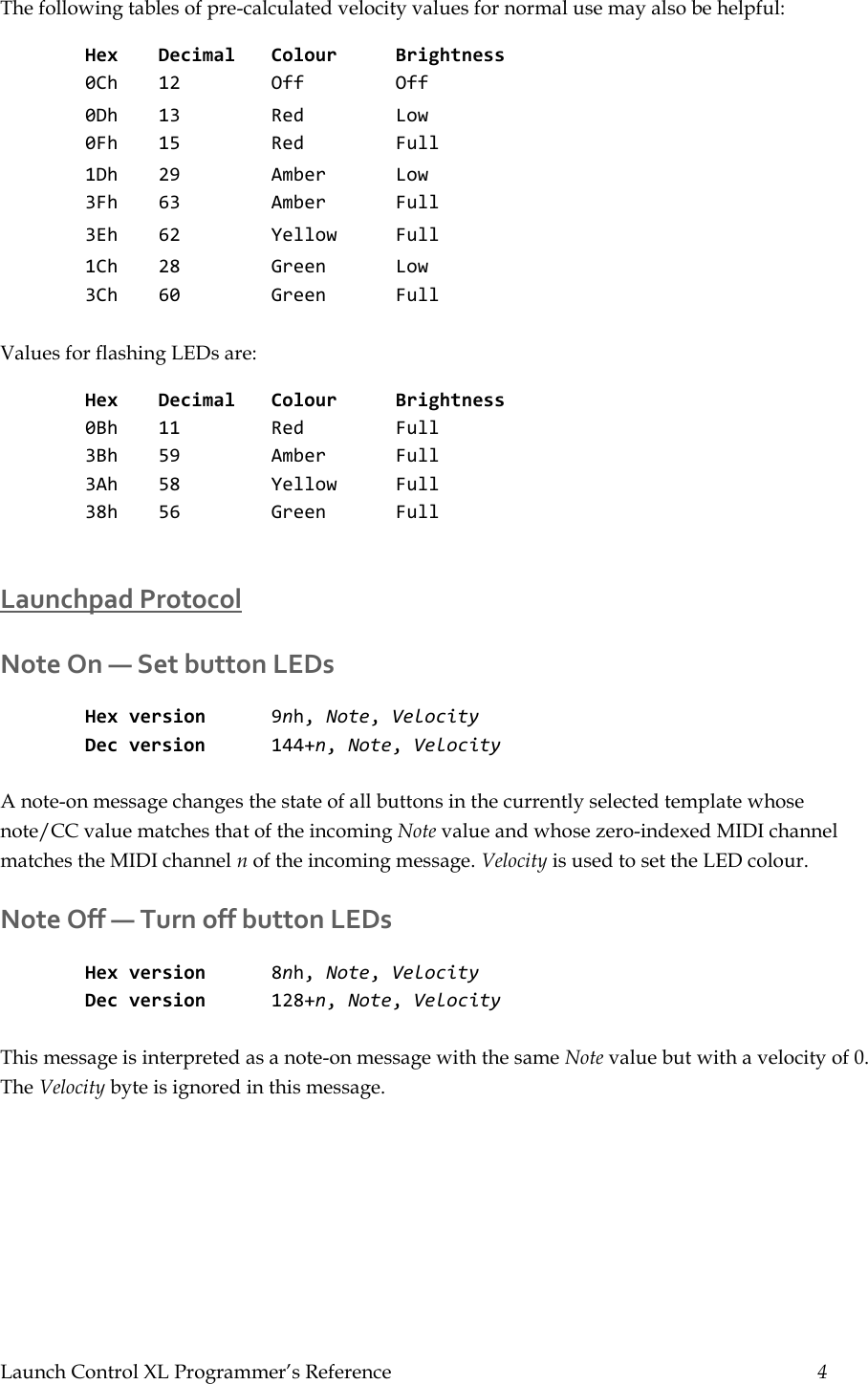 Page 4 of 9 - Nocturn Protocol Launch-control-xl-programmers-reference-guide