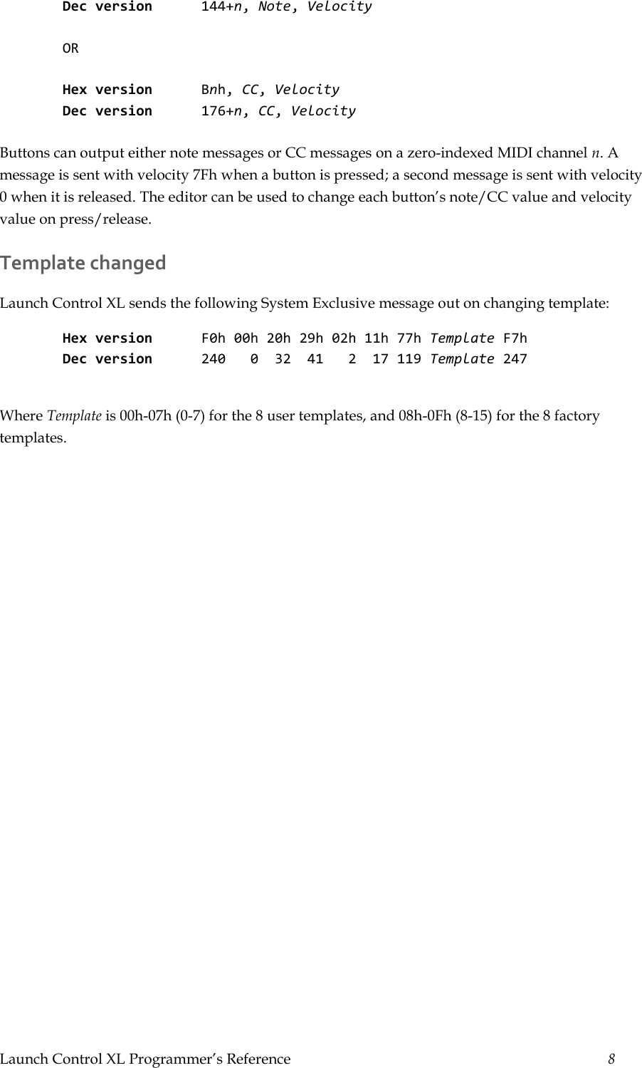 Page 8 of 9 - Nocturn Protocol Launch-control-xl-programmers-reference-guide