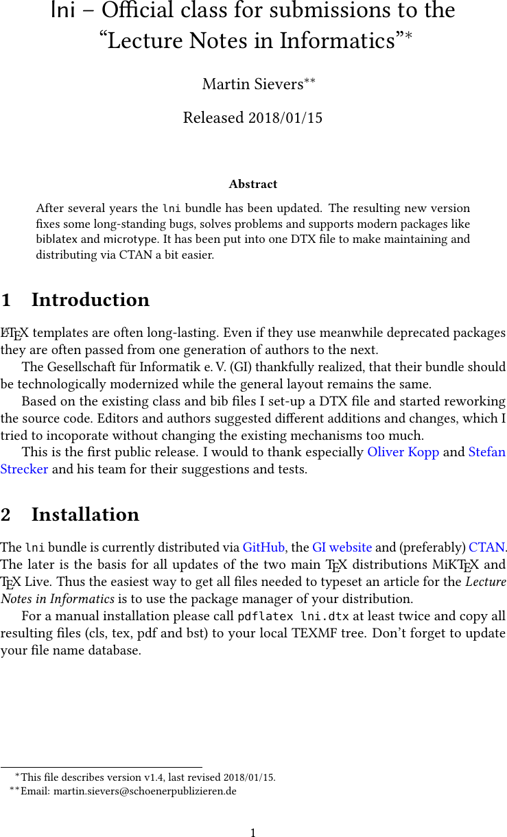 Page 1 of 7 - Lni: Official LaTeX Class For Submissions To The ``Lecture Notes In Informatics'', Published By ``Gesellschaft Für Informati Lni-instructions