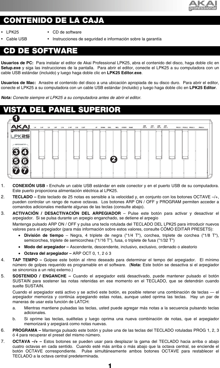 Page 2 of 7 - LPK25 Guia De Inicio Rapido - Espanol RevA Akai Quickstart Guide (Spanish) Revb