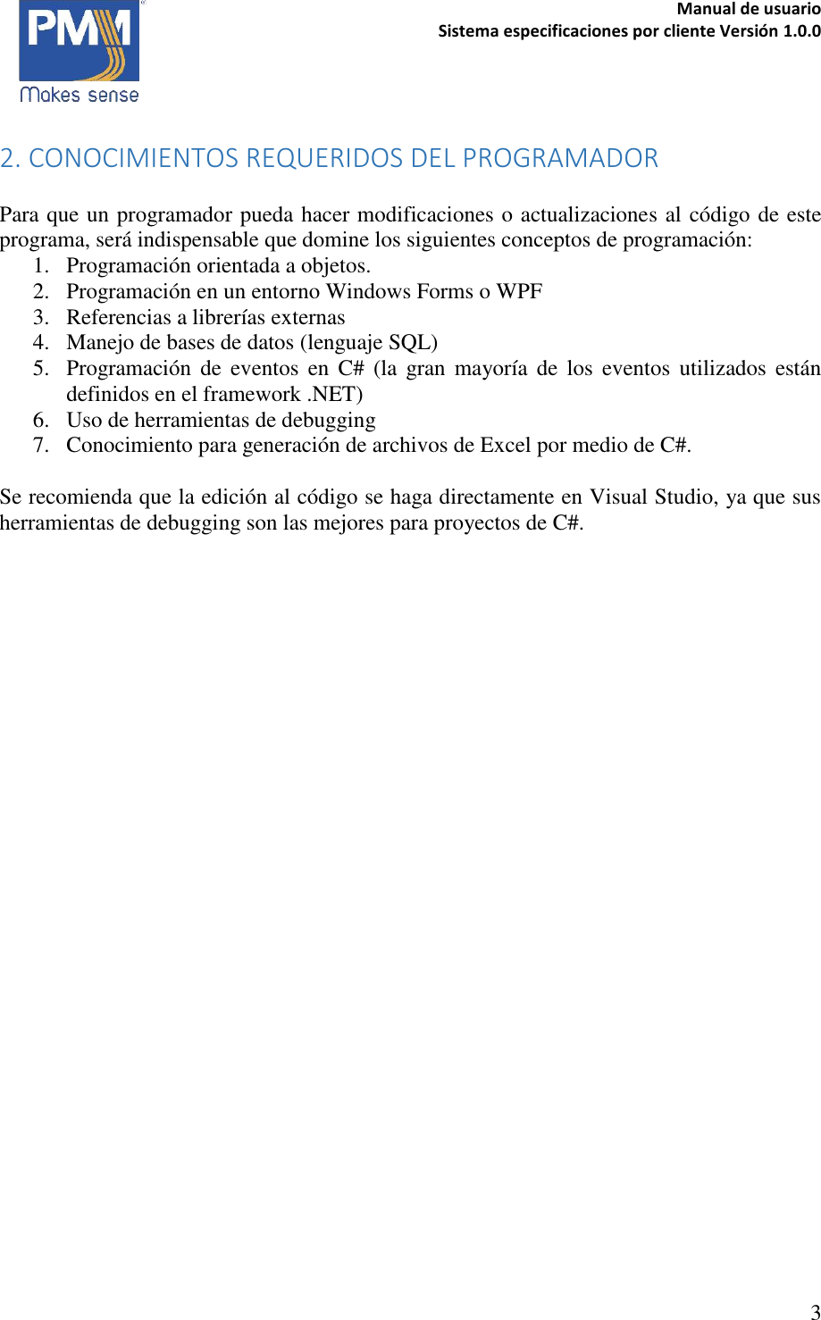 Page 4 of 4 - MANUAL DE PROGRAMADOR Especificaciones Por Cliente