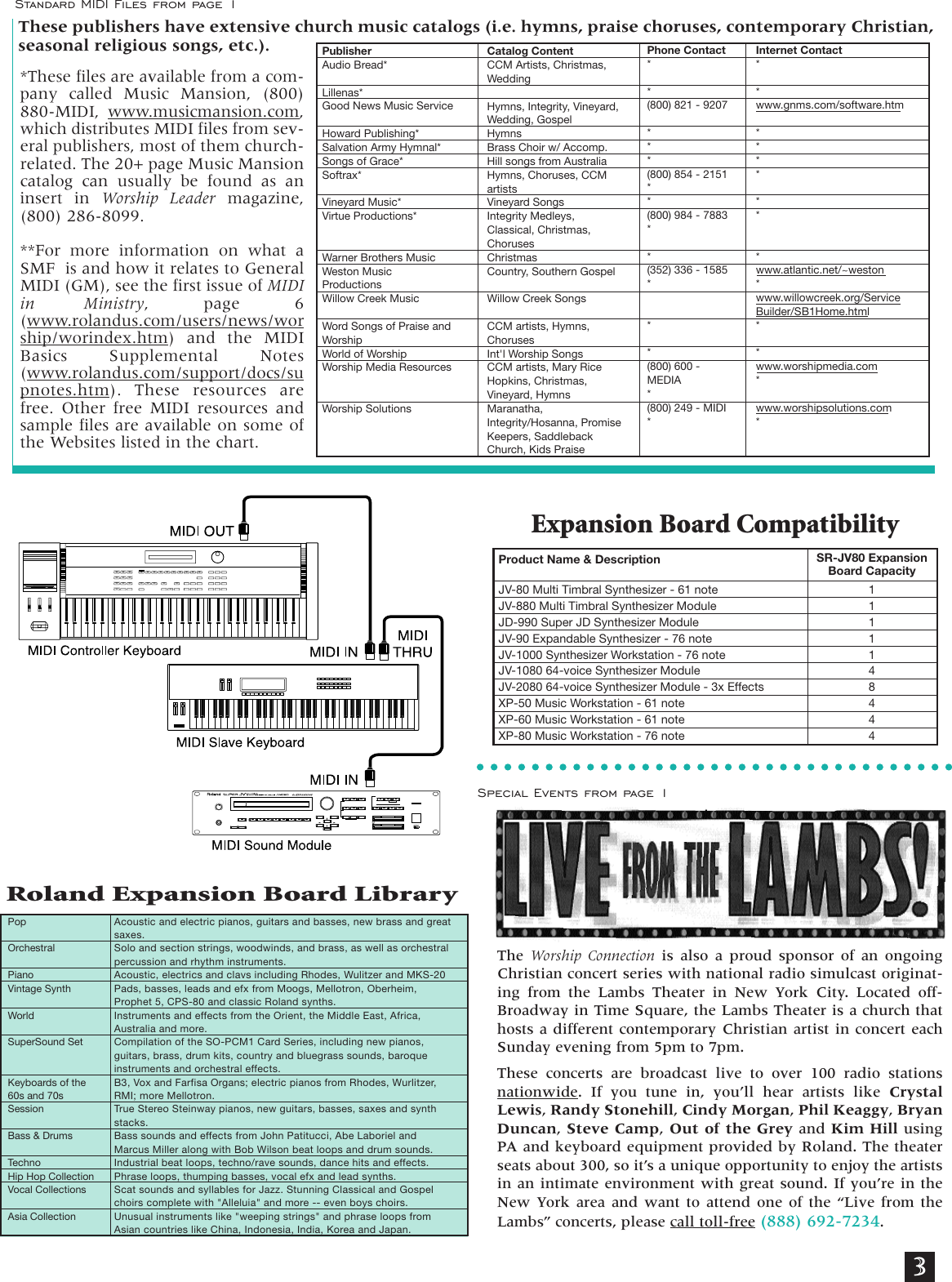 Page 3 of 4 - Worship Connec. 10/98-- Roland Corporation MIDI In Ministry Newsletters Vol. 2, No. 3 Mim V02 03