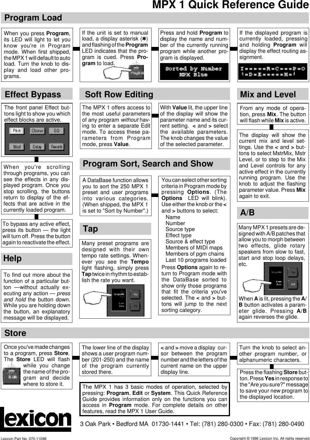 Page 2 of 2 - Lexicon MPX1 Quick Reference Guide Revision 0 Qrg Rev0 Original