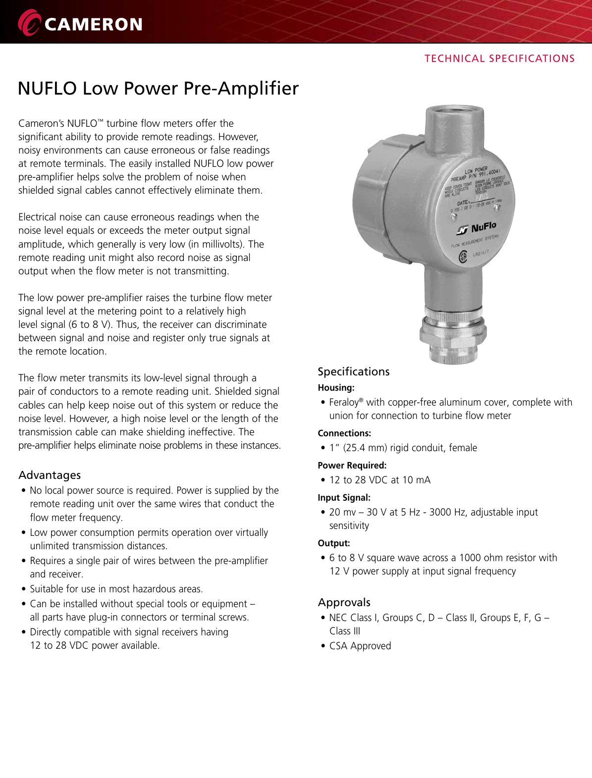 Page 1 of 2 - NUFLO Low Power Pre-Amplifier Technical Data Sheet Nuflo-low-power-pre-amplifier