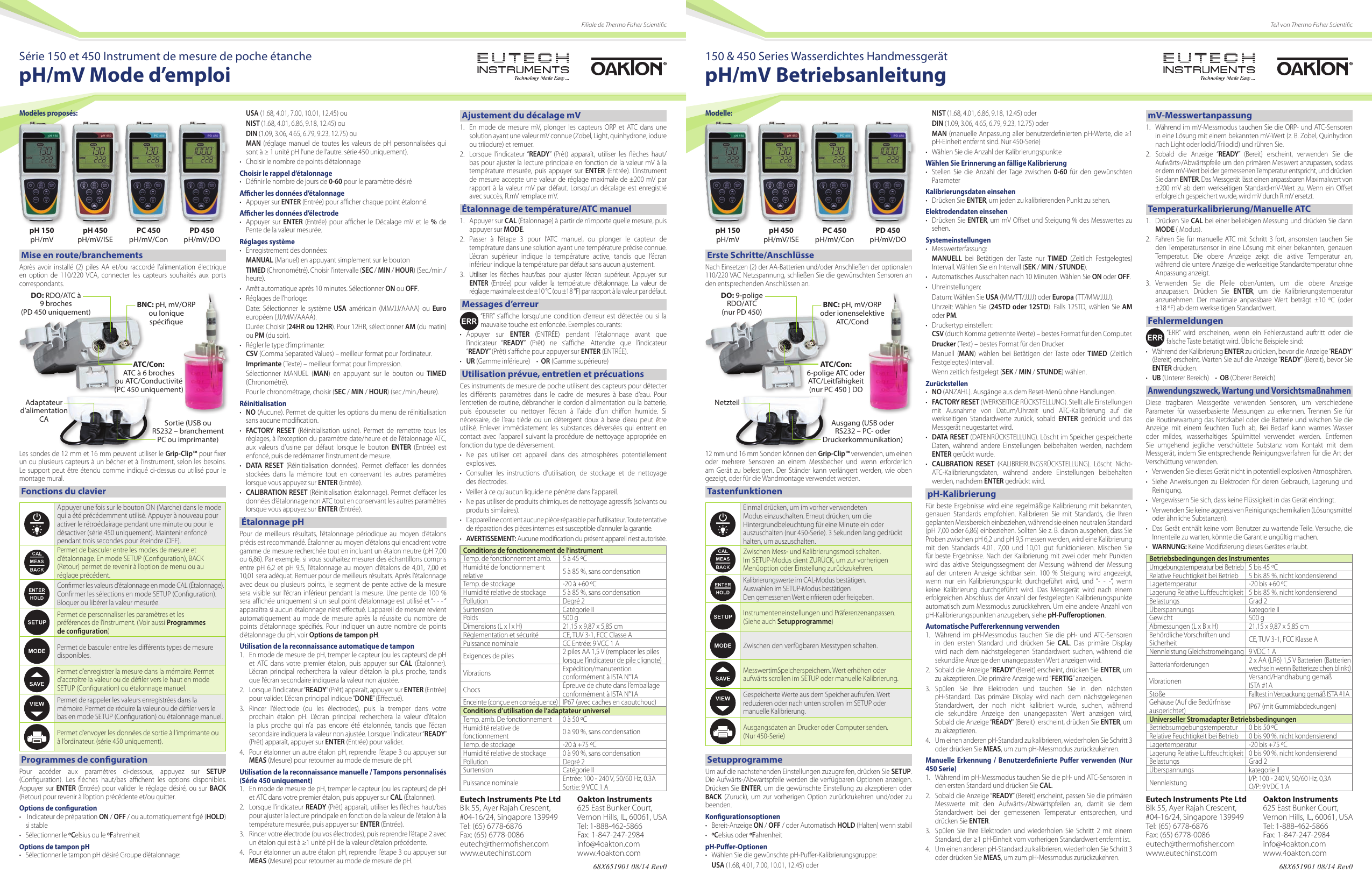 Page 4 of 4 - Oakton 150 & 450 PH/mV Meter Operation Instructions 150-450 Ph