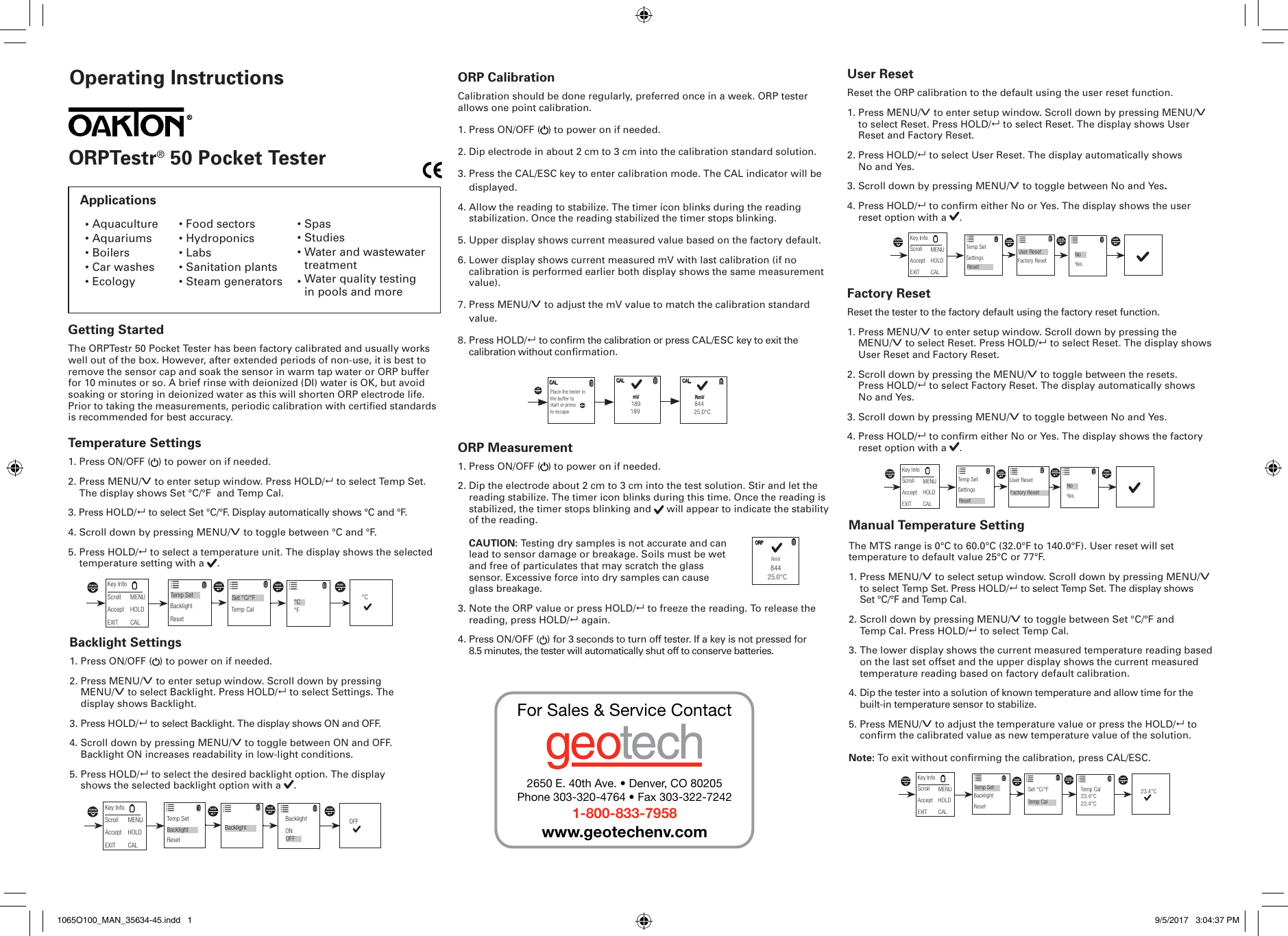 Page 1 of 2 - Oakton ORPr® 50 Pocket Er Operating Instructions Orp R