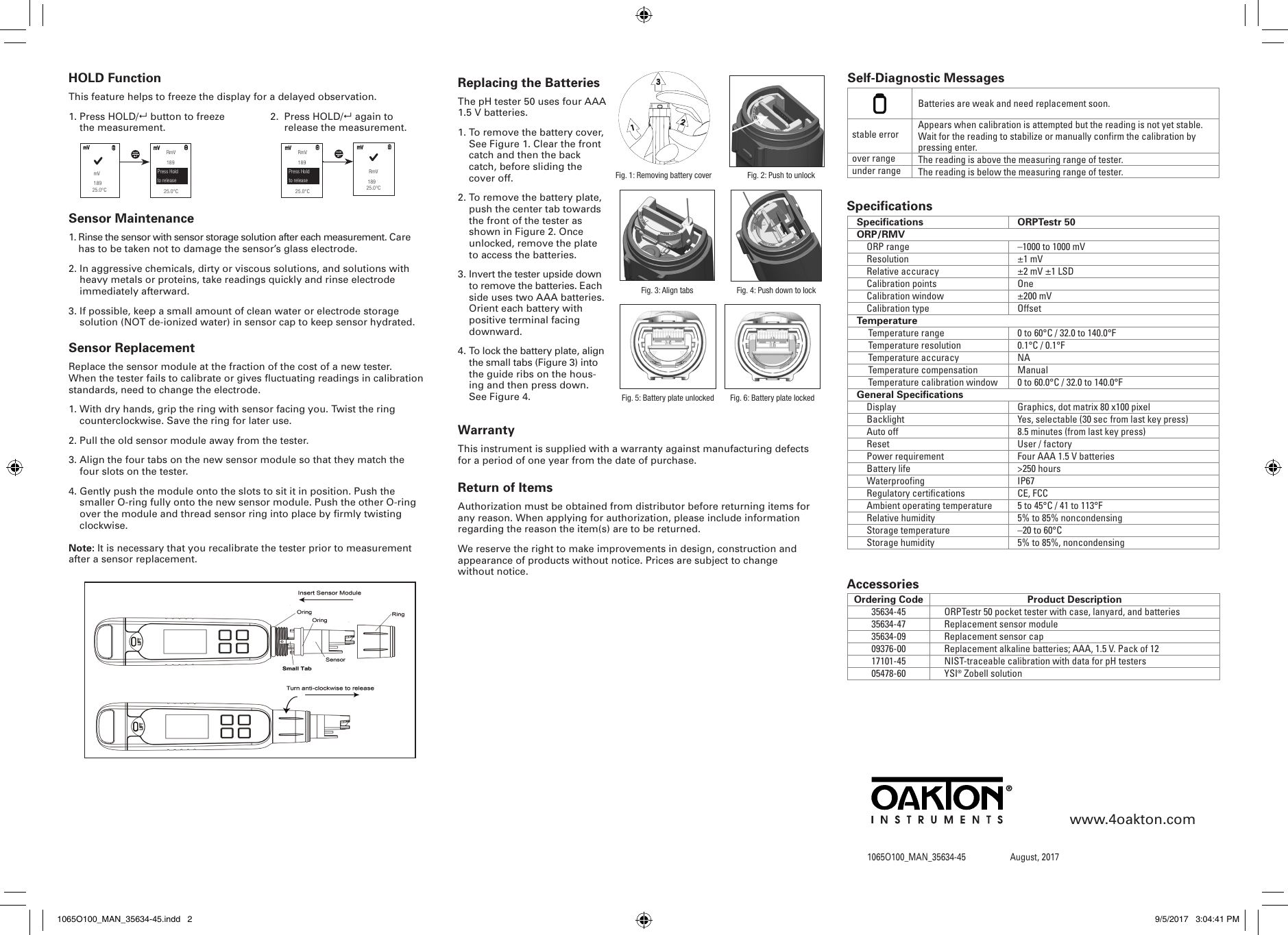 Page 2 of 2 - Oakton ORPr® 50 Pocket Er Operating Instructions Orp R