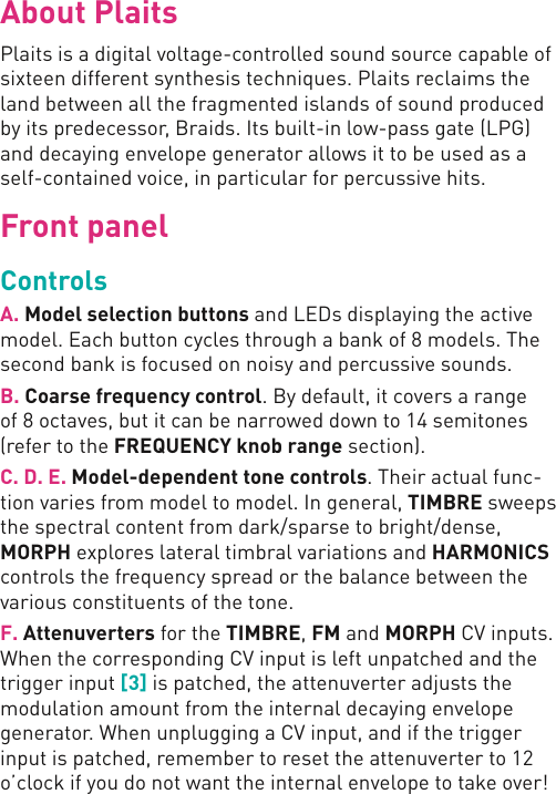 Page 3 of 12 - 171216 Plaits Manual Booklet Mutable Instruments Quick Start Quickstart