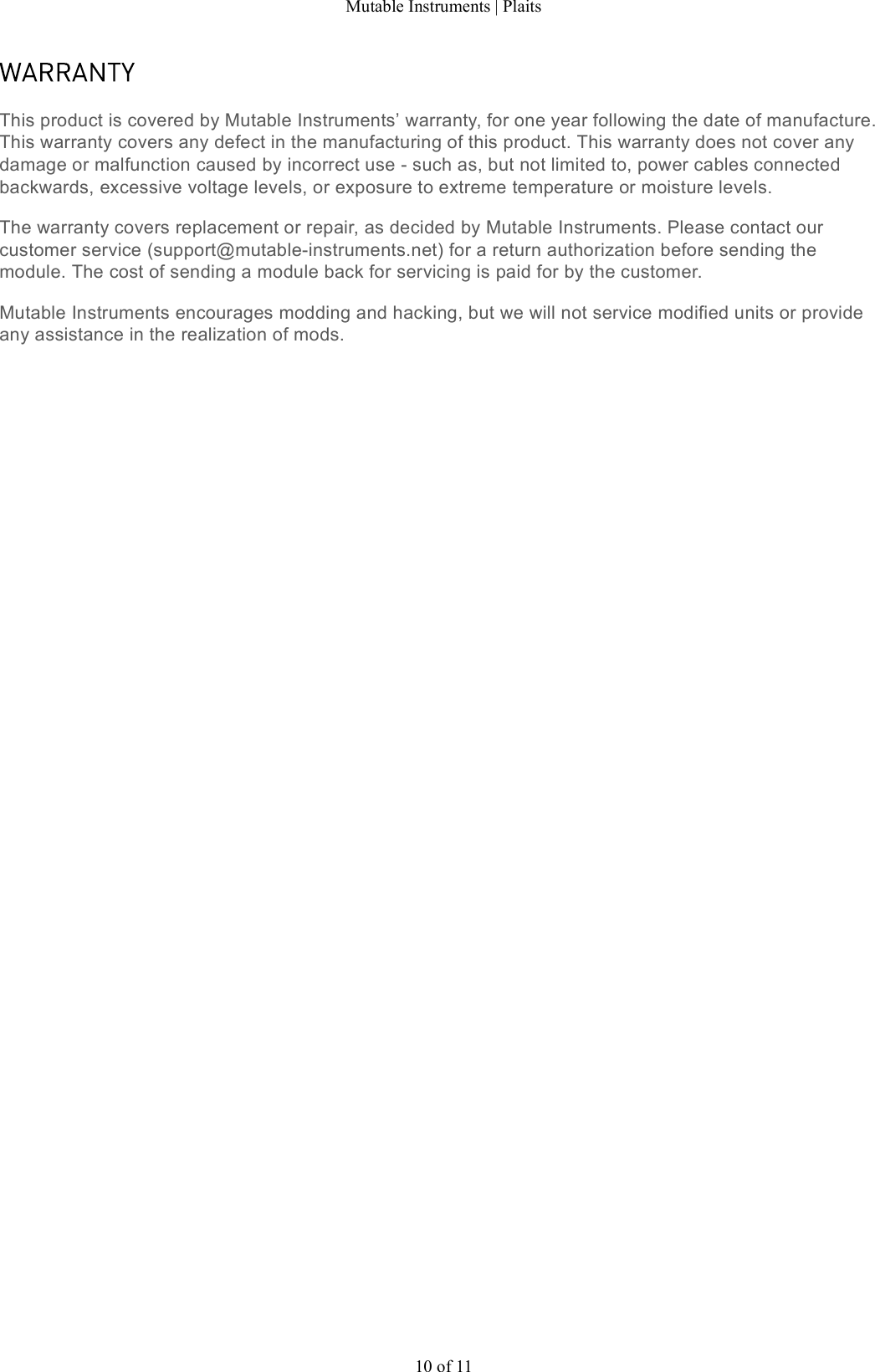 Page 10 of 11 - Mutable Instruments | Plaits User Manual