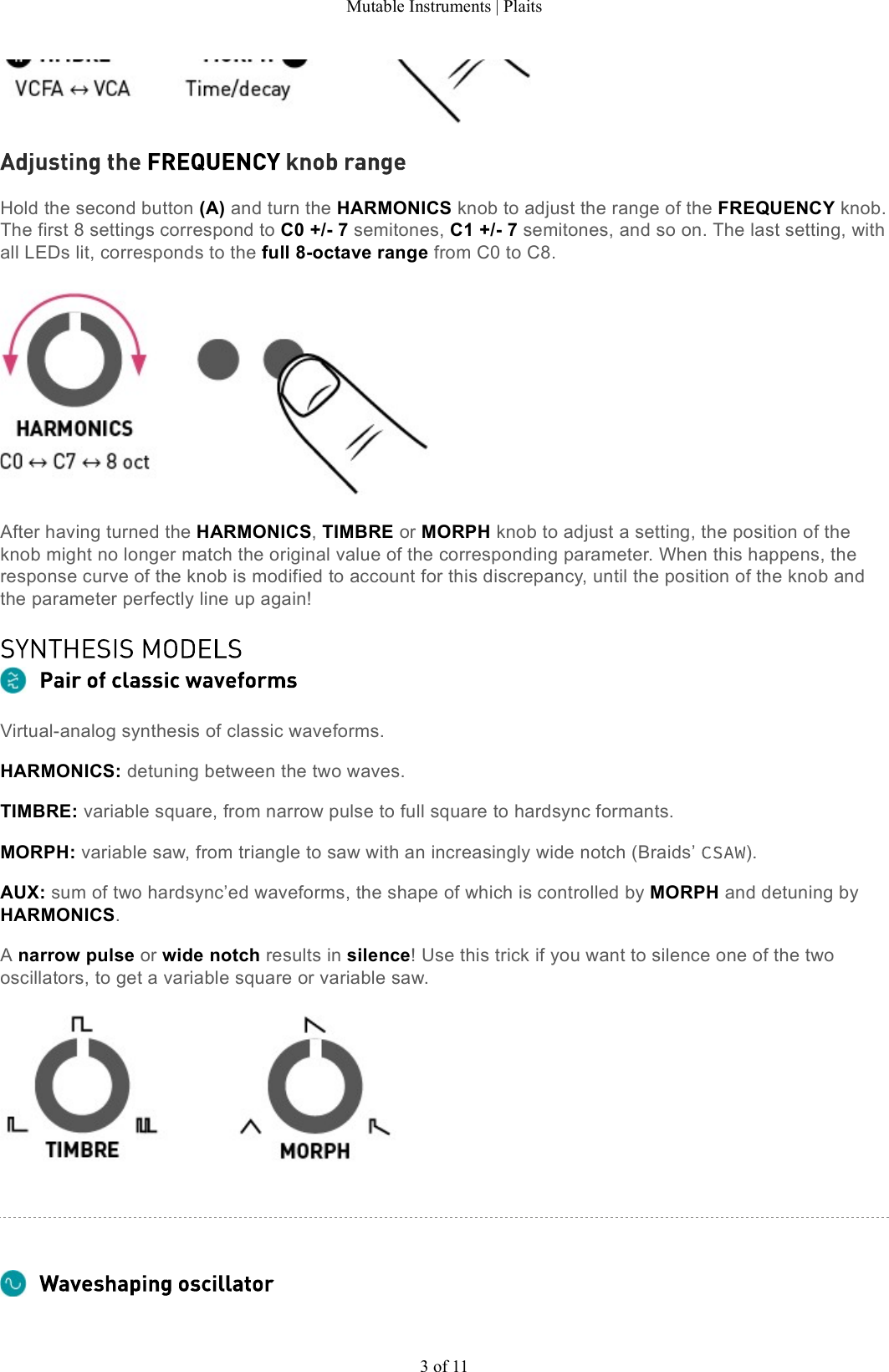 Page 3 of 11 - Mutable Instruments | Plaits User Manual