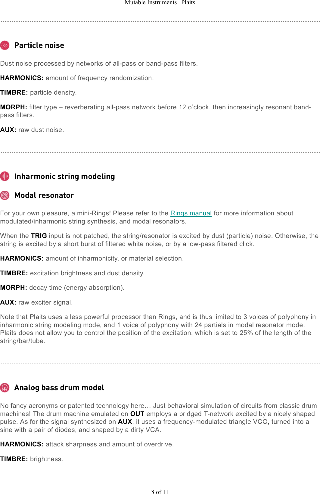 Page 8 of 11 - Mutable Instruments | Plaits User Manual