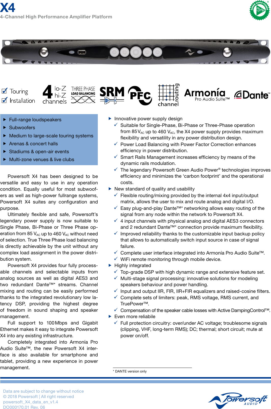 User Manual Powersoft X4 Data En Powersoft X4 Data En Web