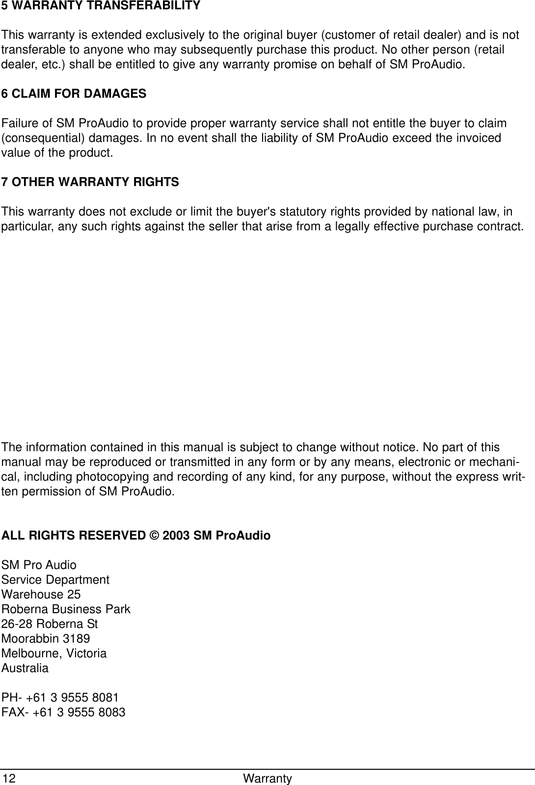 Page 12 of 12 - PR8_mk2_man SM Pro Audio PR8MK2 Operating Manual (English) Pr8mkii