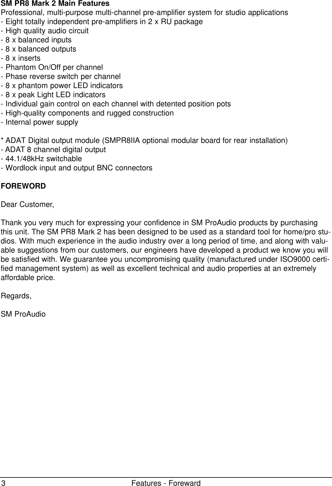 Page 3 of 12 - PR8_mk2_man SM Pro Audio PR8MK2 Operating Manual (English) Pr8mkii