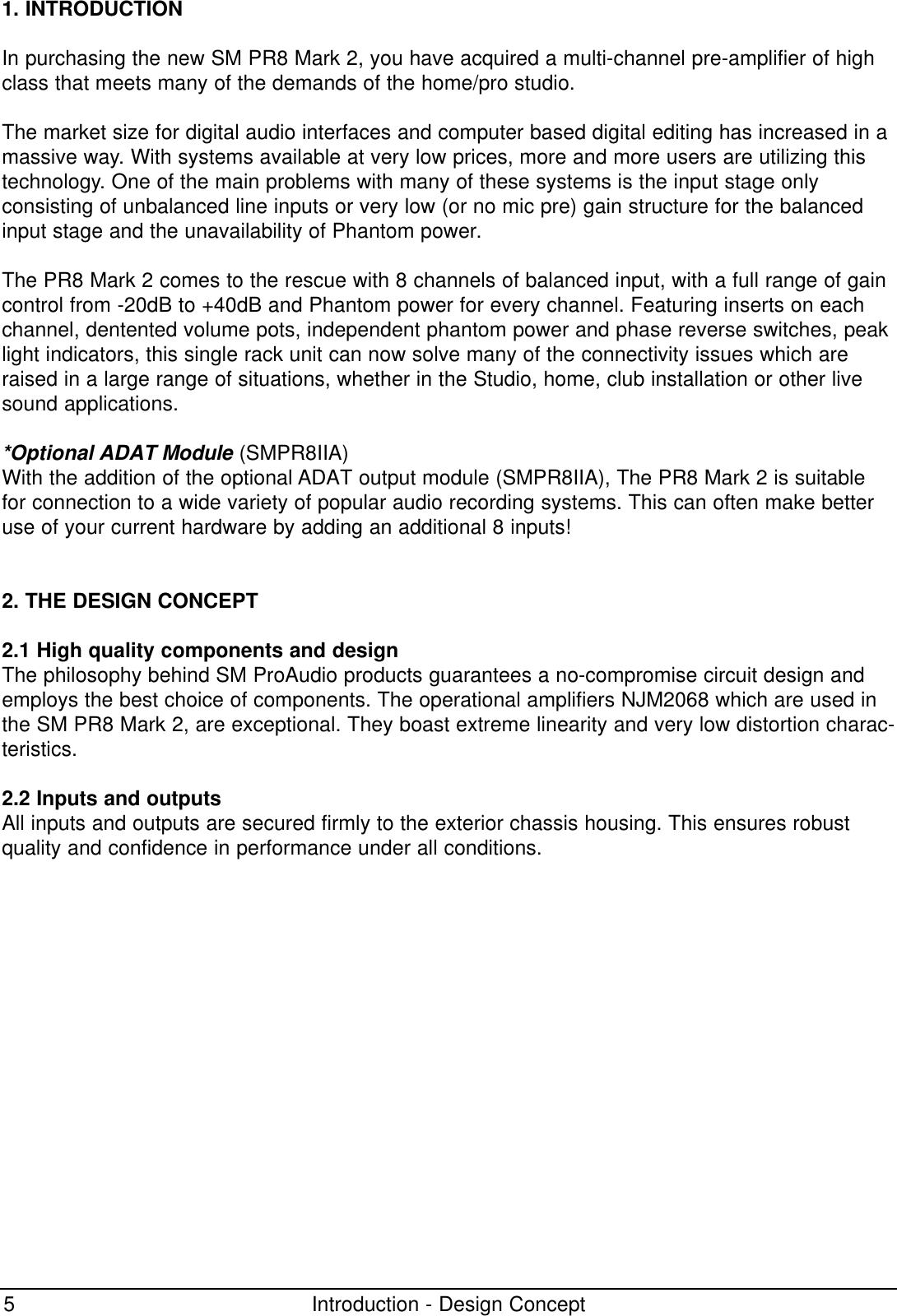 Page 5 of 12 - PR8_mk2_man SM Pro Audio PR8MK2 Operating Manual (English) Pr8mkii