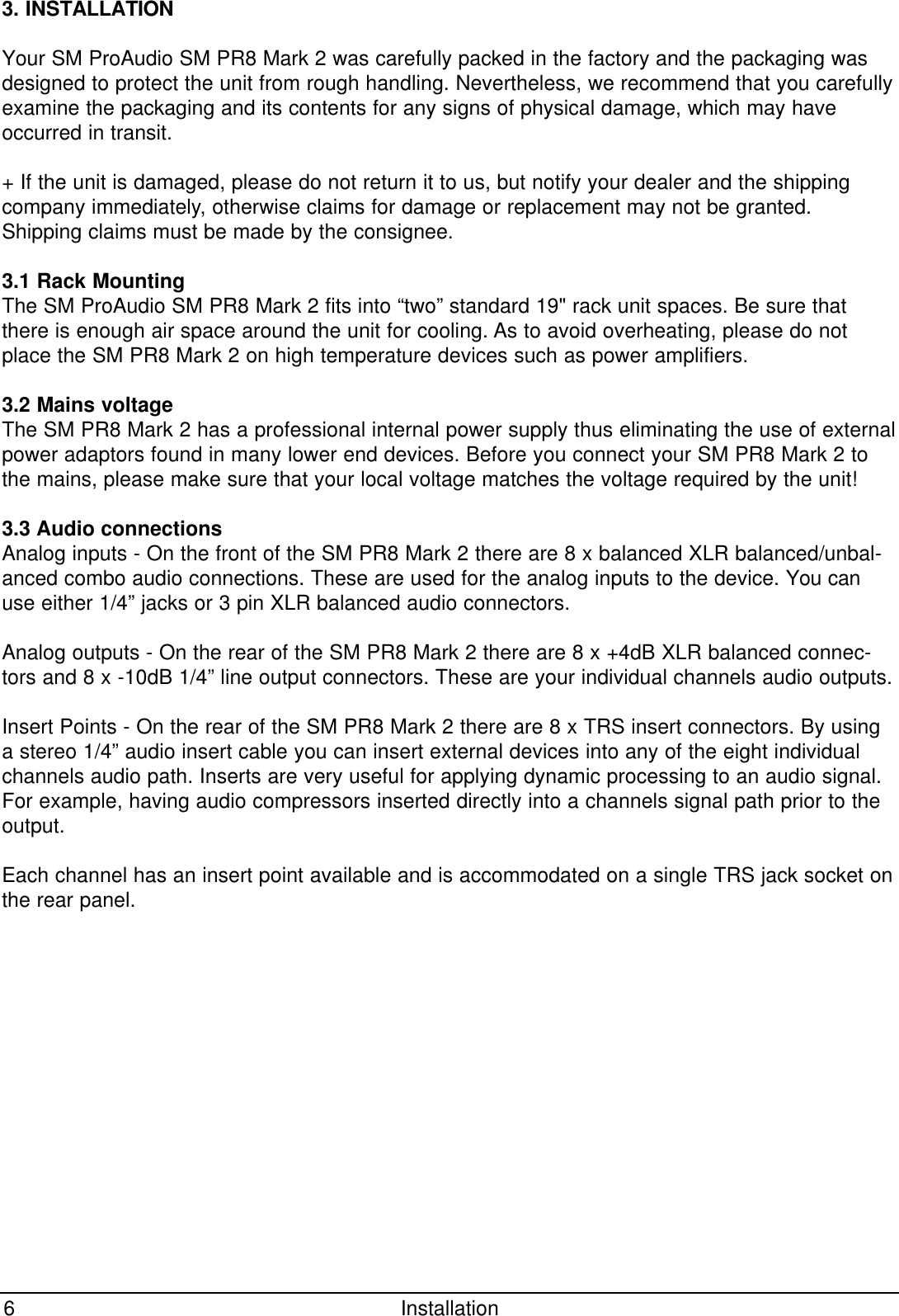 Page 6 of 12 - PR8_mk2_man SM Pro Audio PR8MK2 Operating Manual (English) Pr8mkii